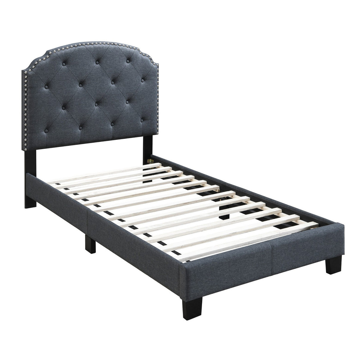 Twin Bed with Button Tufted Scalloped Headboard, Gray — Chic Home-Decor