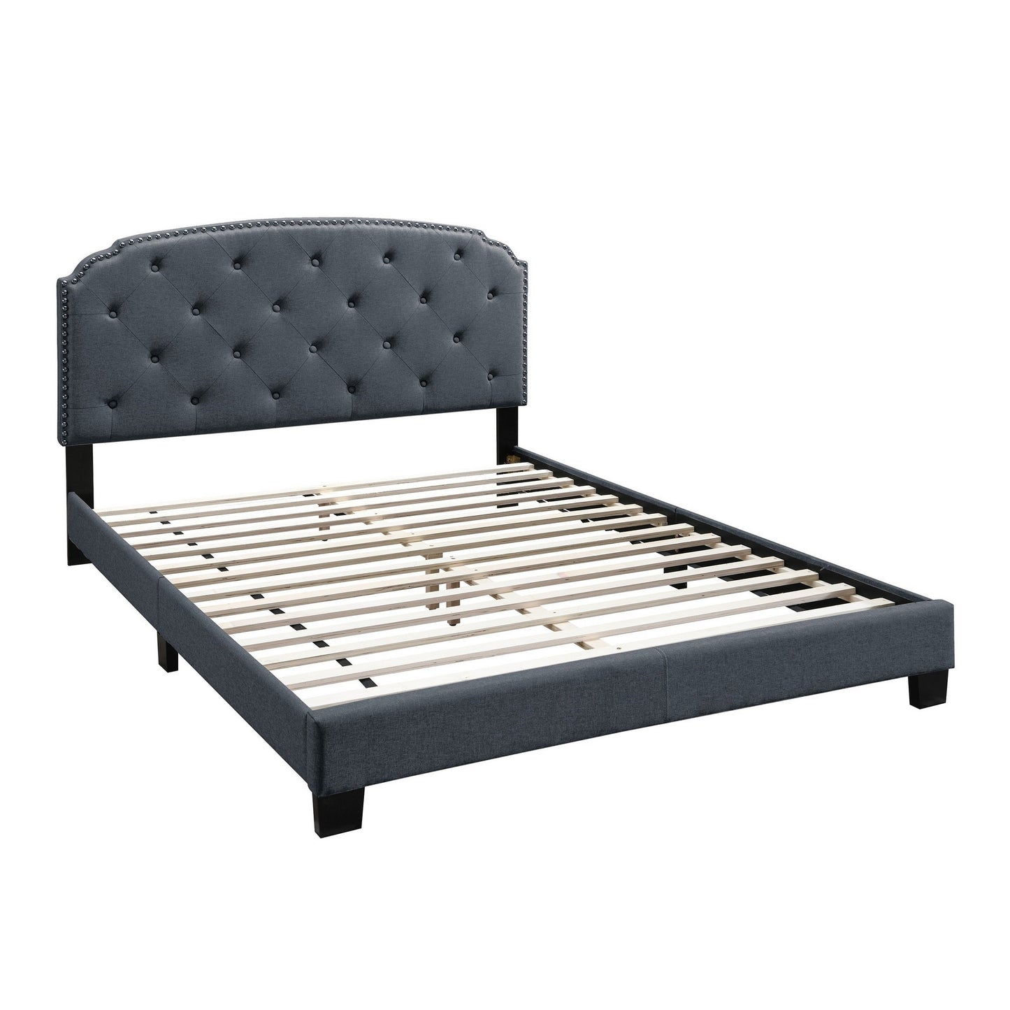 Full Bed with Button Tufted Scalloped Headboard, Gray — Chic Home-Decor