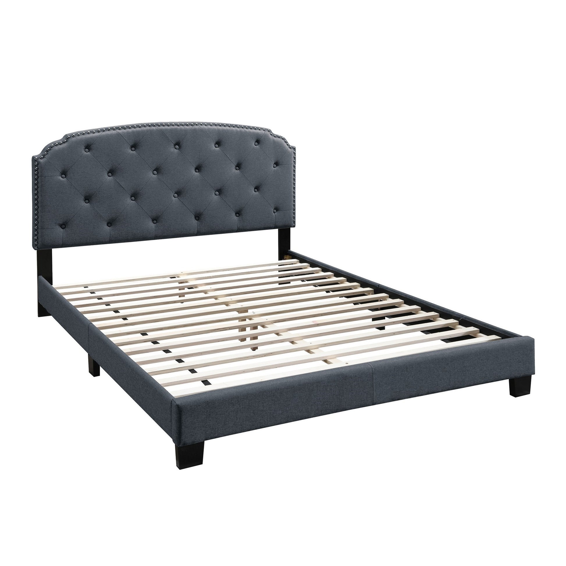 Full Bed with Button Tufted Scalloped Headboard, Gray — Chic Home-Decor