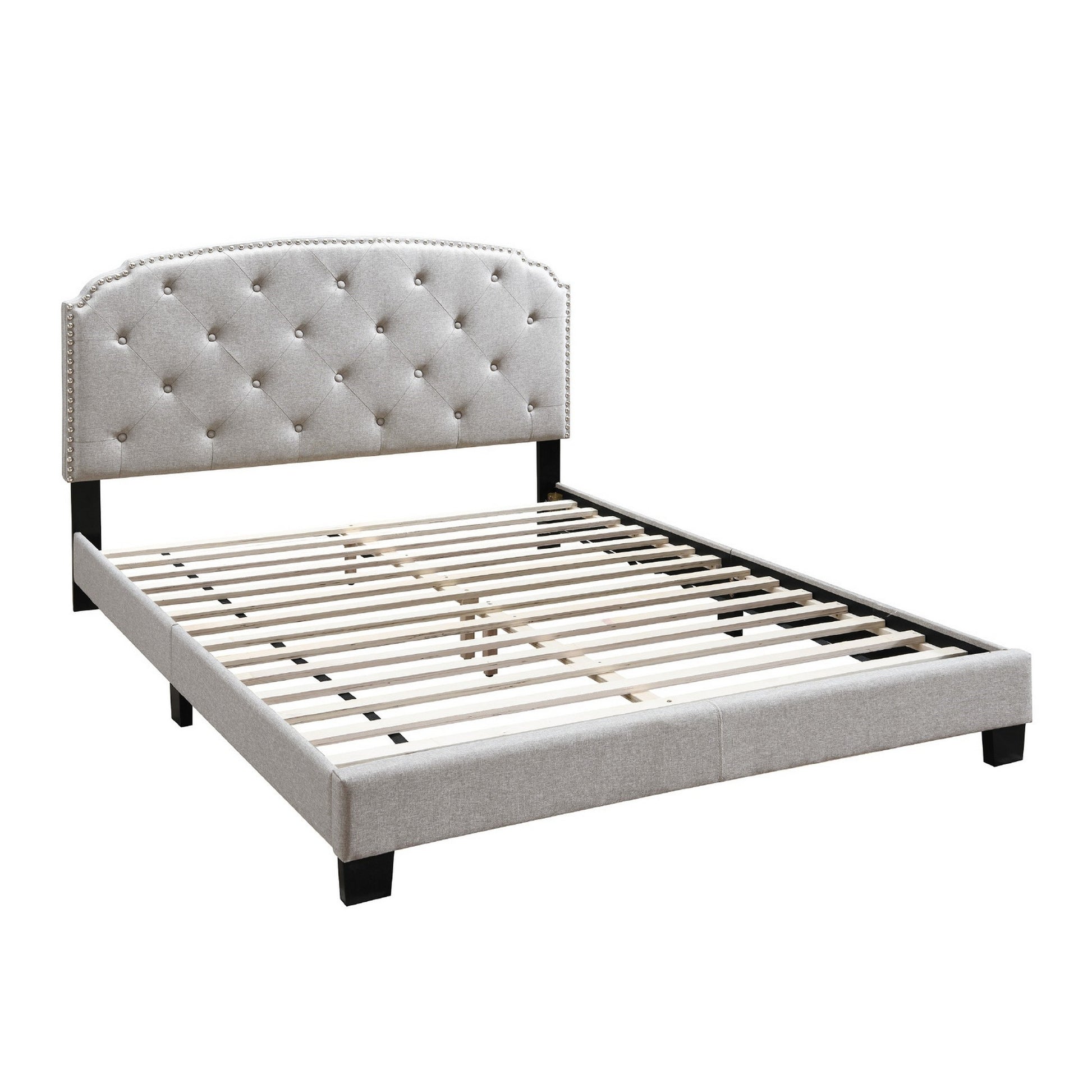 Twin Bed with Button Tufted Scalloped Headboard, Light Brown — Chic Home-Decor