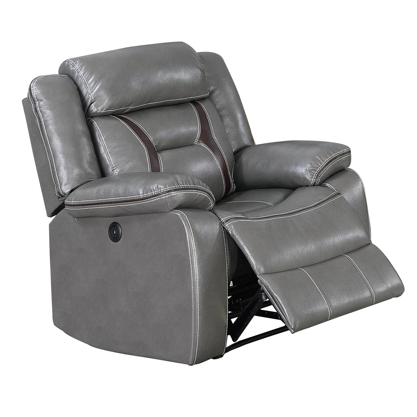 Leatherette Power Glider Recliner with USB Dock, Gray — Chic Home-Decor