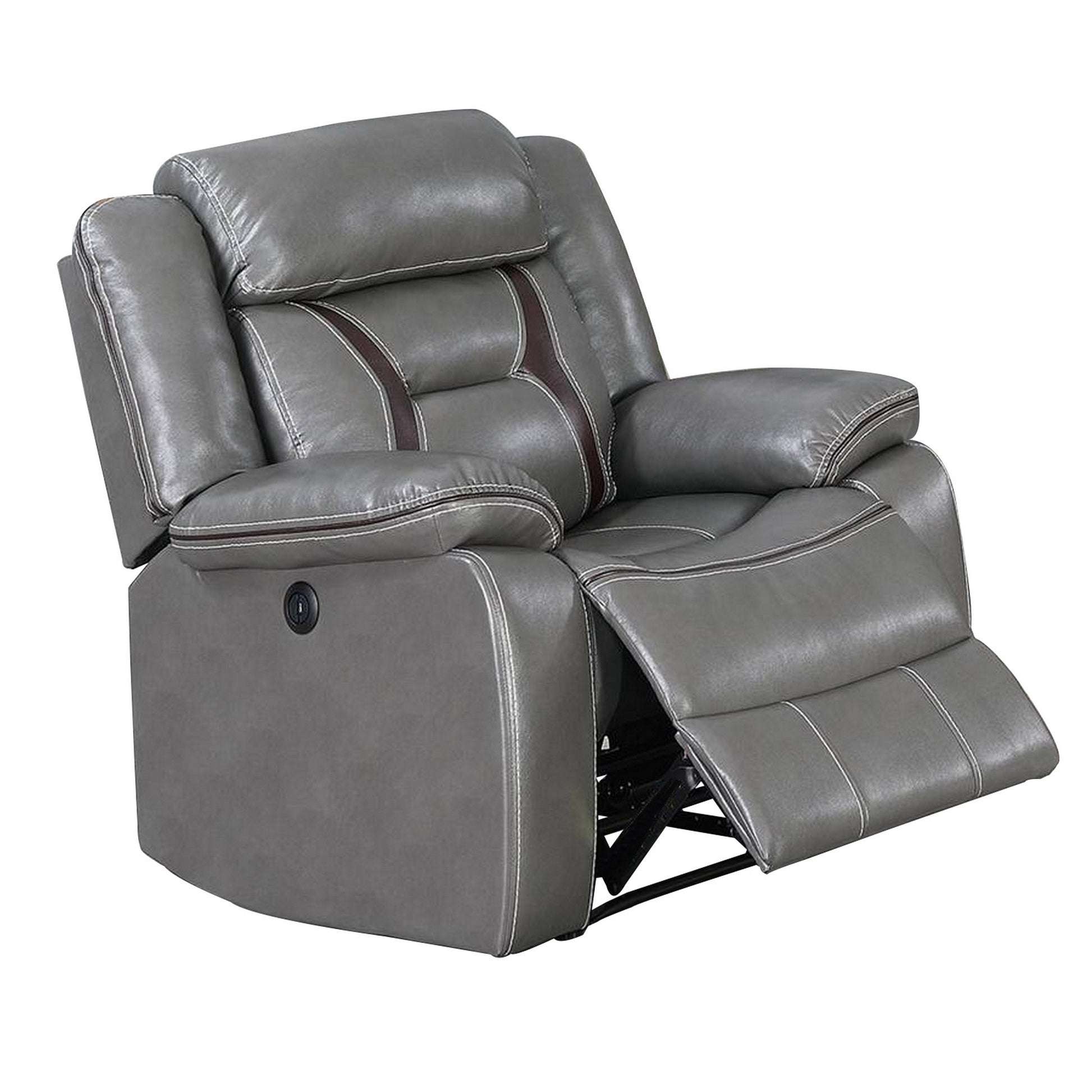 Leatherette Power Glider Recliner with USB Dock, Gray — Chic Home-Decor