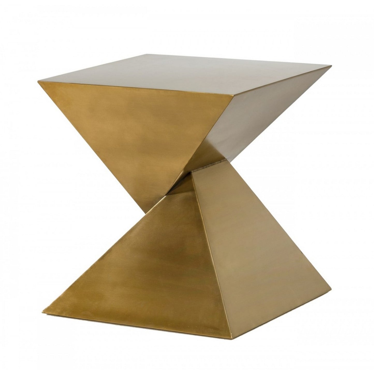 Metal End Table with Pyramid Shape Base, Antique Gold — Chic Home-Decor