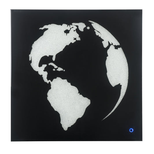 Rectangular World Wall Art with LED, Black and Silver — Chic Home-Decor