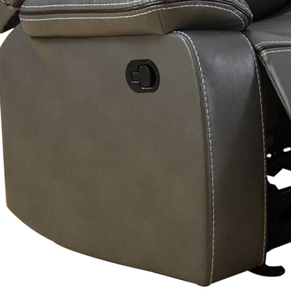 37 Inches Leatherette Glider Recliner with Pillow Arms, Gray