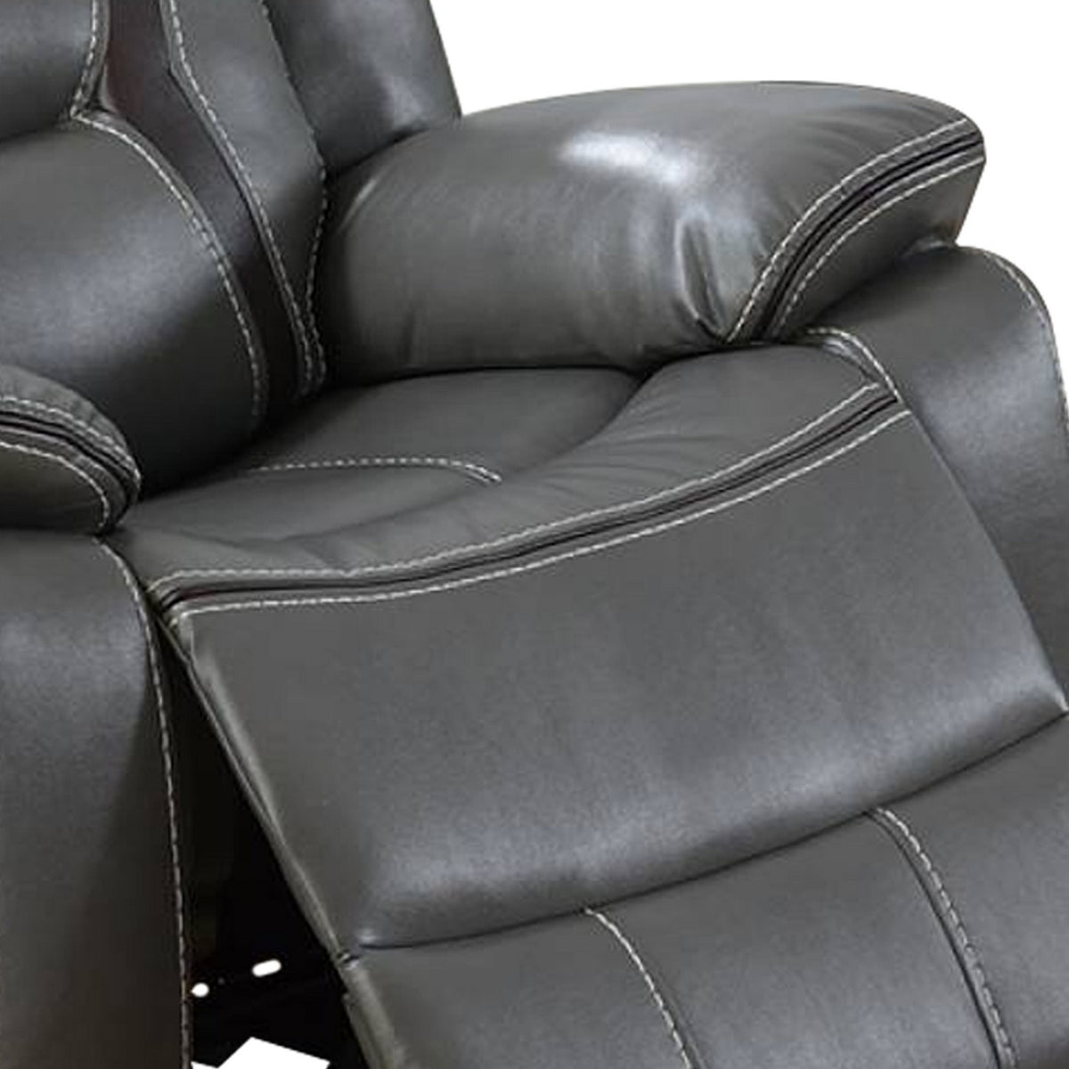 37 Inches Leatherette Glider Recliner with Pillow Arms, Gray