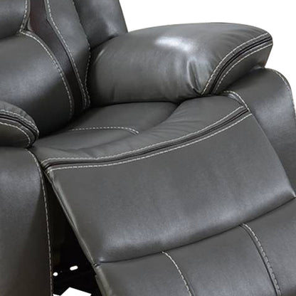 37 Inches Leatherette Glider Recliner with Pillow Arms, Gray