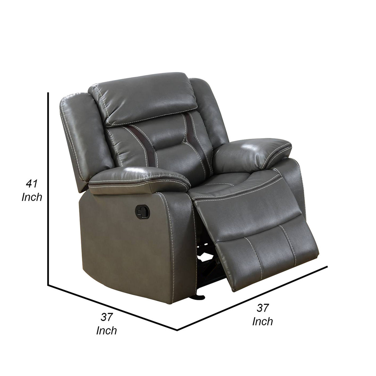 37 Inches Leatherette Glider Recliner with Pillow Arms, Gray