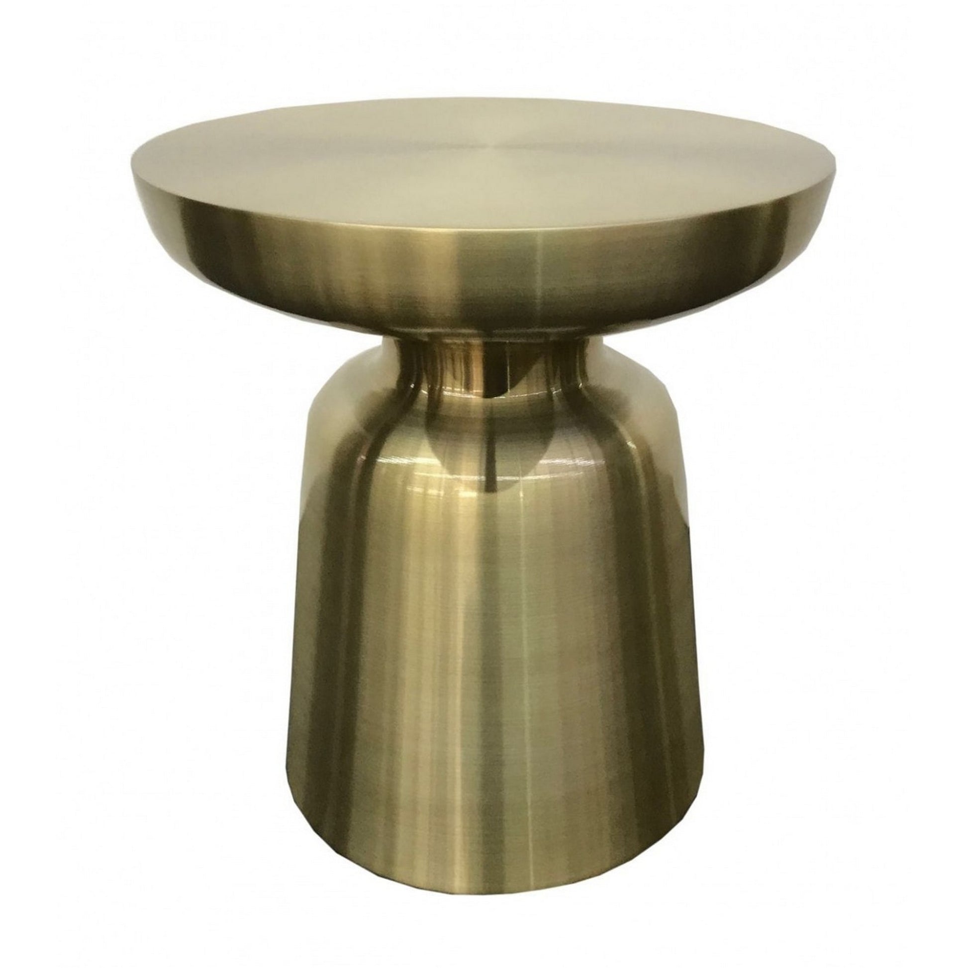 17 Inch Mushroom Shaped Metal End Table, Pedestal Base, Brass — Chic Home-Decor