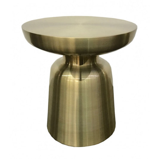 17 Inch Mushroom Shaped Metal End Table, Pedestal Base, Brass — Chic Home-Decor