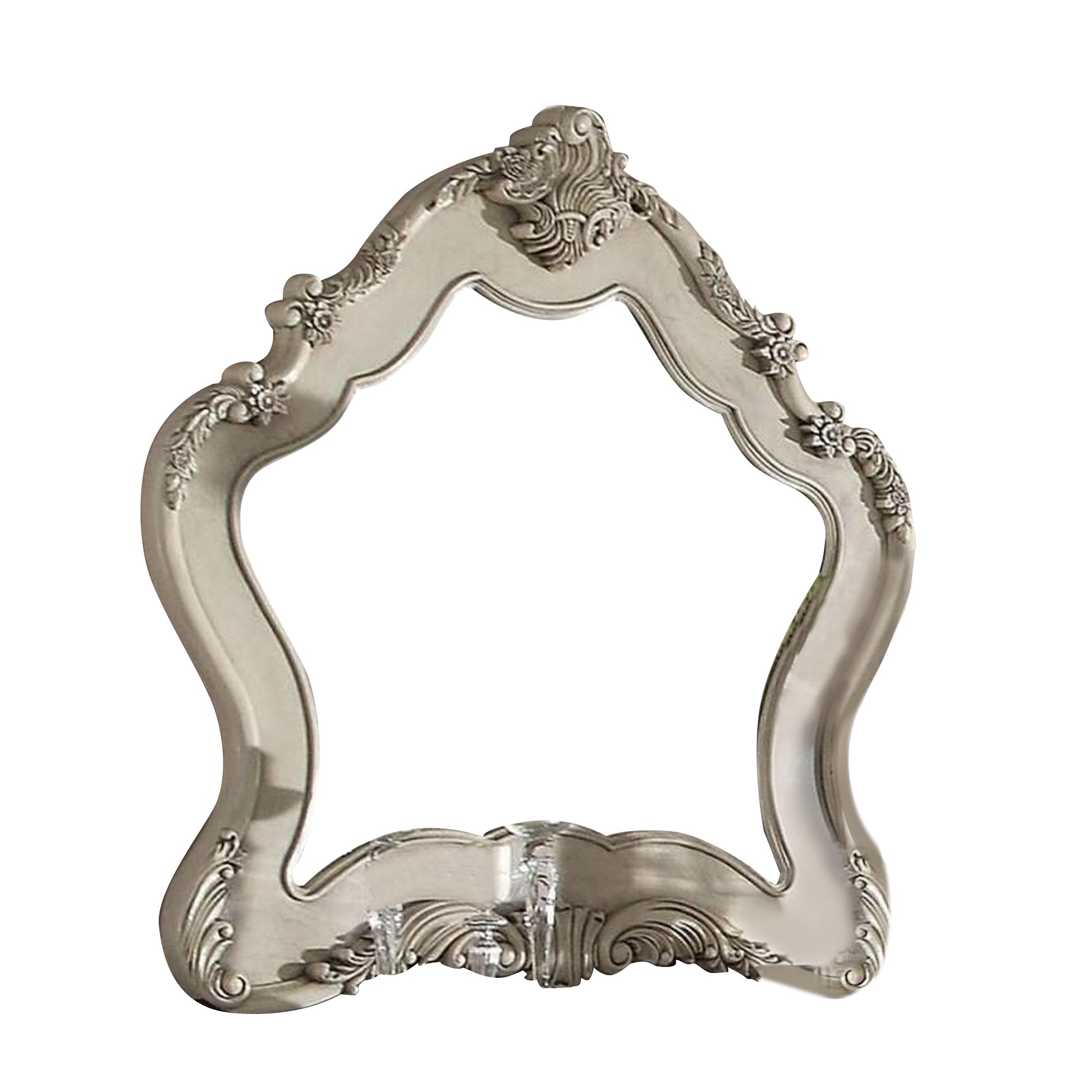 Wooden Arched Wall Mirror with Floral Design, White — Chic Home-Decor