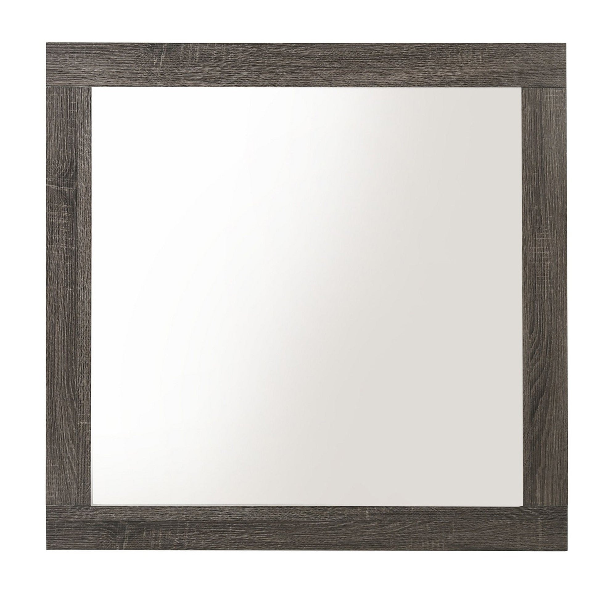 Transitional Style Rectangular Mirror with Natural Wood Grain Details, Gray — Chic Home-Decor