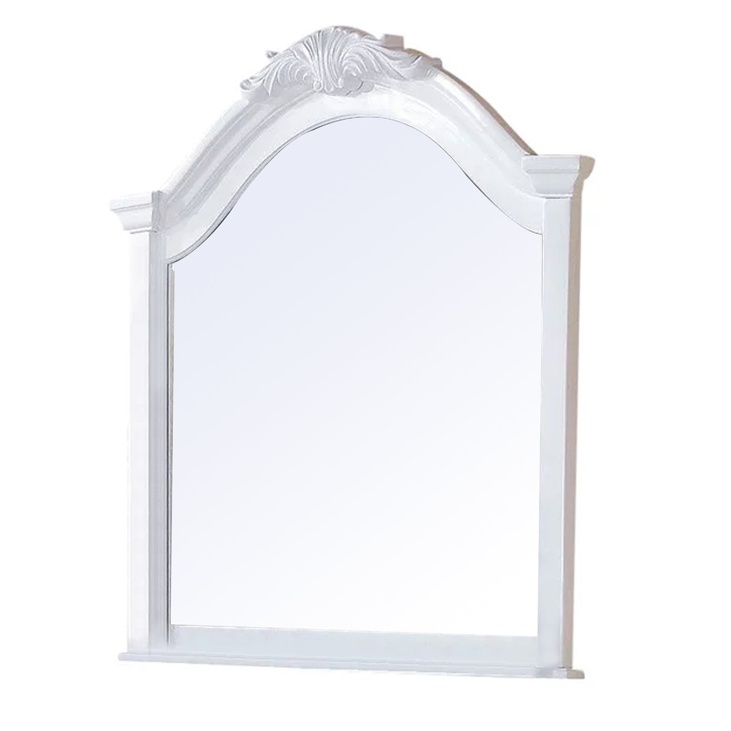 Transitional Style Wooden Wall Mirror with Crown Top, White — Chic Home-Decor