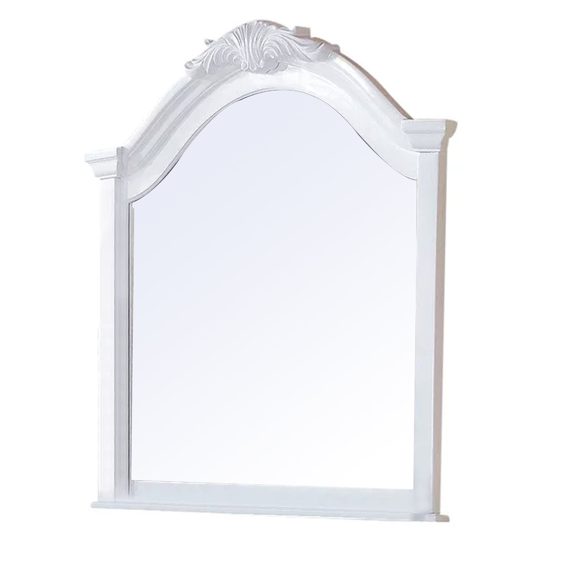 Transitional Style Wooden Wall Mirror with Crown Top, White — Chic Home-Decor