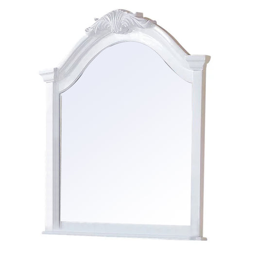 Transitional Style Wooden Wall Mirror with Crown Top, White — Chic Home-Decor
