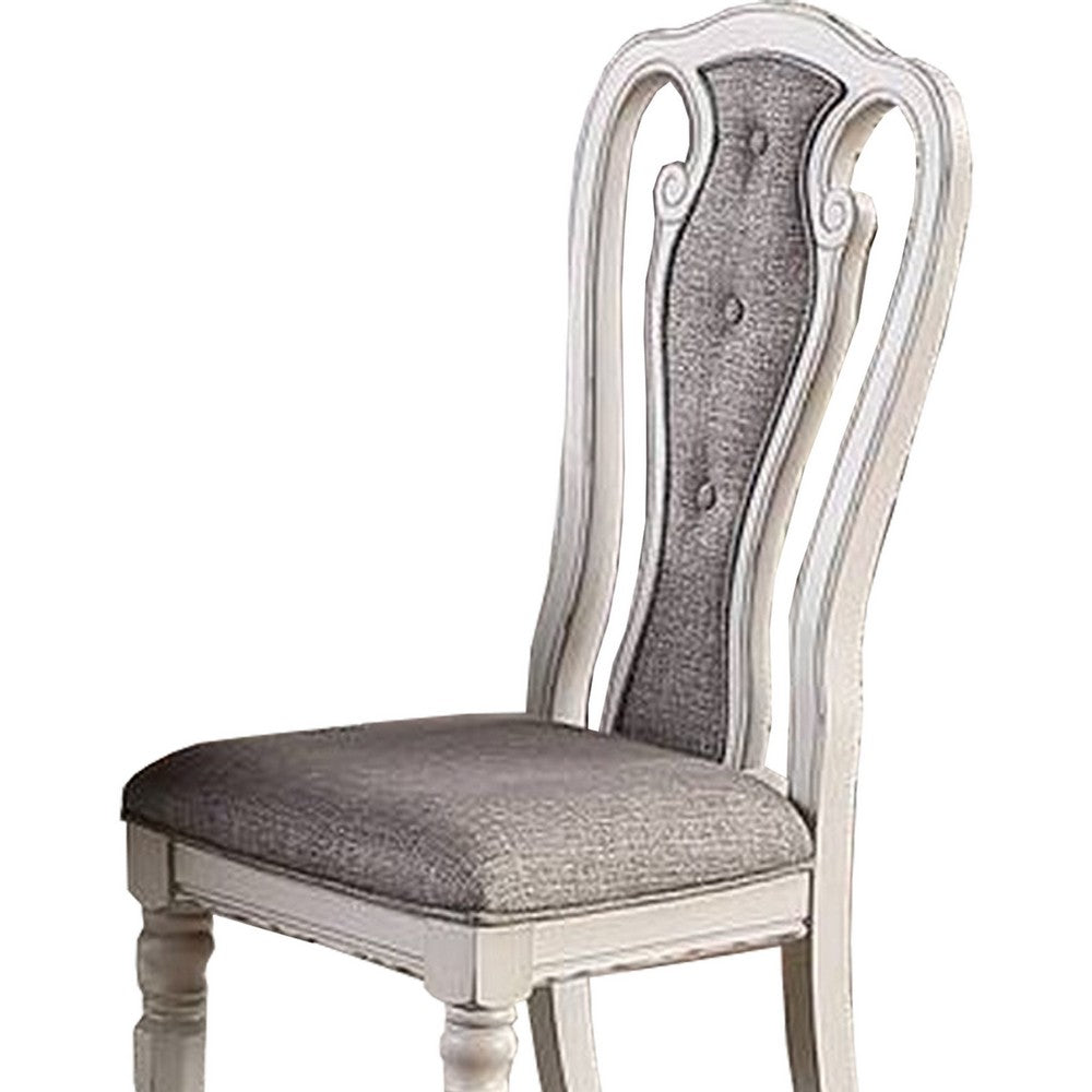 Dining Chair with Button Tufted Backrest, Padded Seat, Set of 2, White and Gray