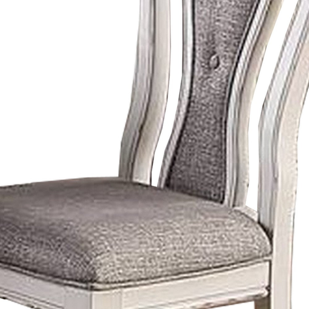 Dining Chair with Button Tufted Backrest, Padded Seat, Set of 2, White and Gray