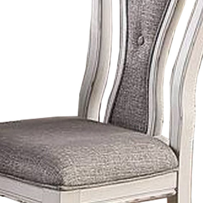 Dining Chair with Button Tufted Backrest, Padded Seat, Set of 2, White and Gray