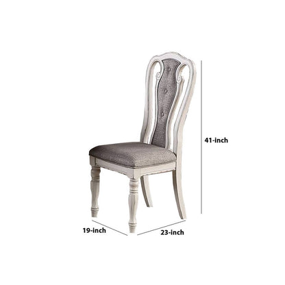 Dining Chair with Button Tufted Backrest, Padded Seat, Set of 2, White and Gray