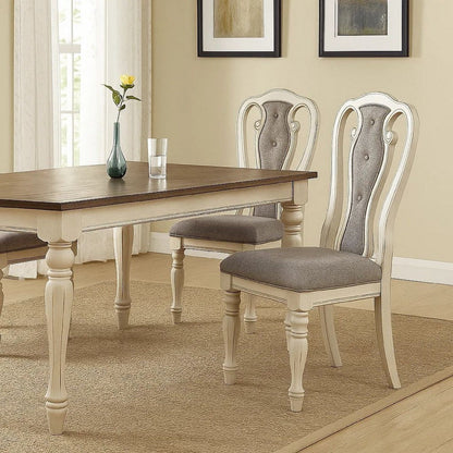 Dining Chair with Button Tufted Backrest, Padded Seat, Set of 2, White and Gray