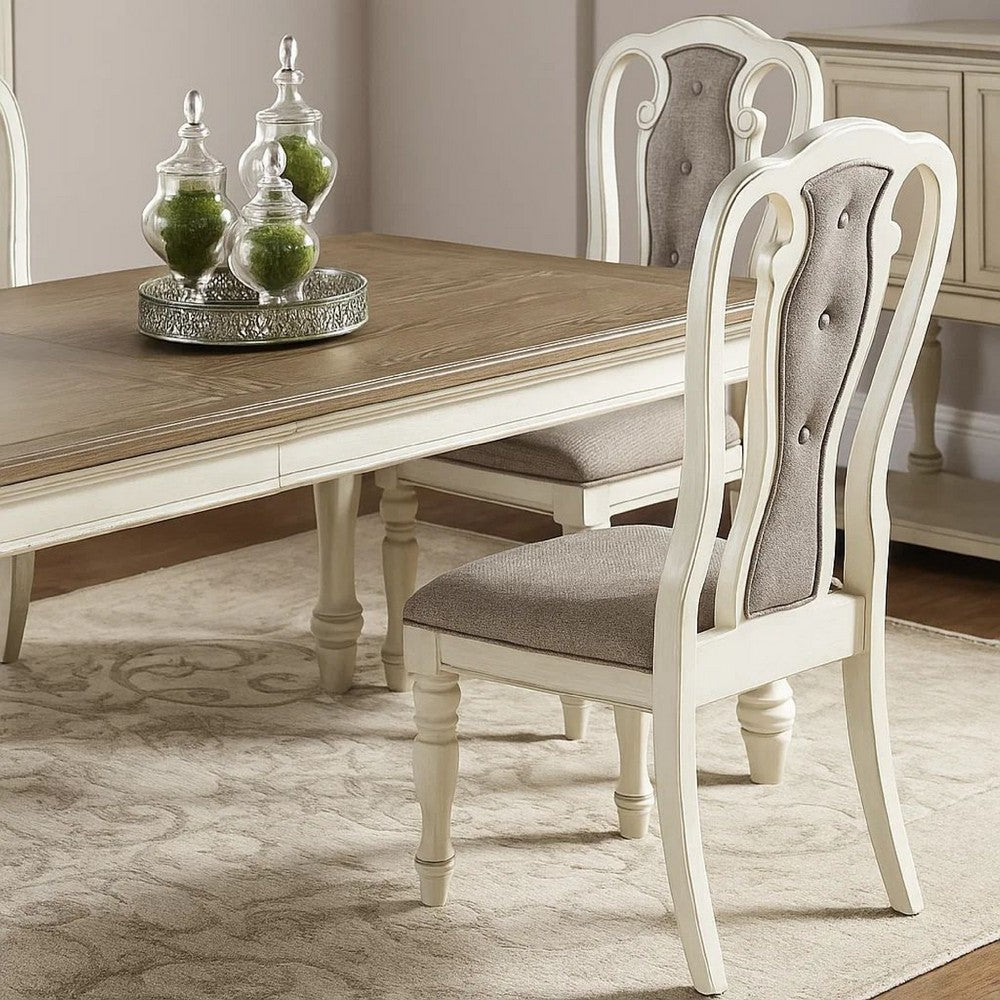 Dining Chair with Button Tufted Backrest, Padded Seat, Set of 2, White and Gray