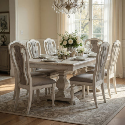 Dining Chair with Button Tufted Backrest, Padded Seat, Set of 2, White and Gray