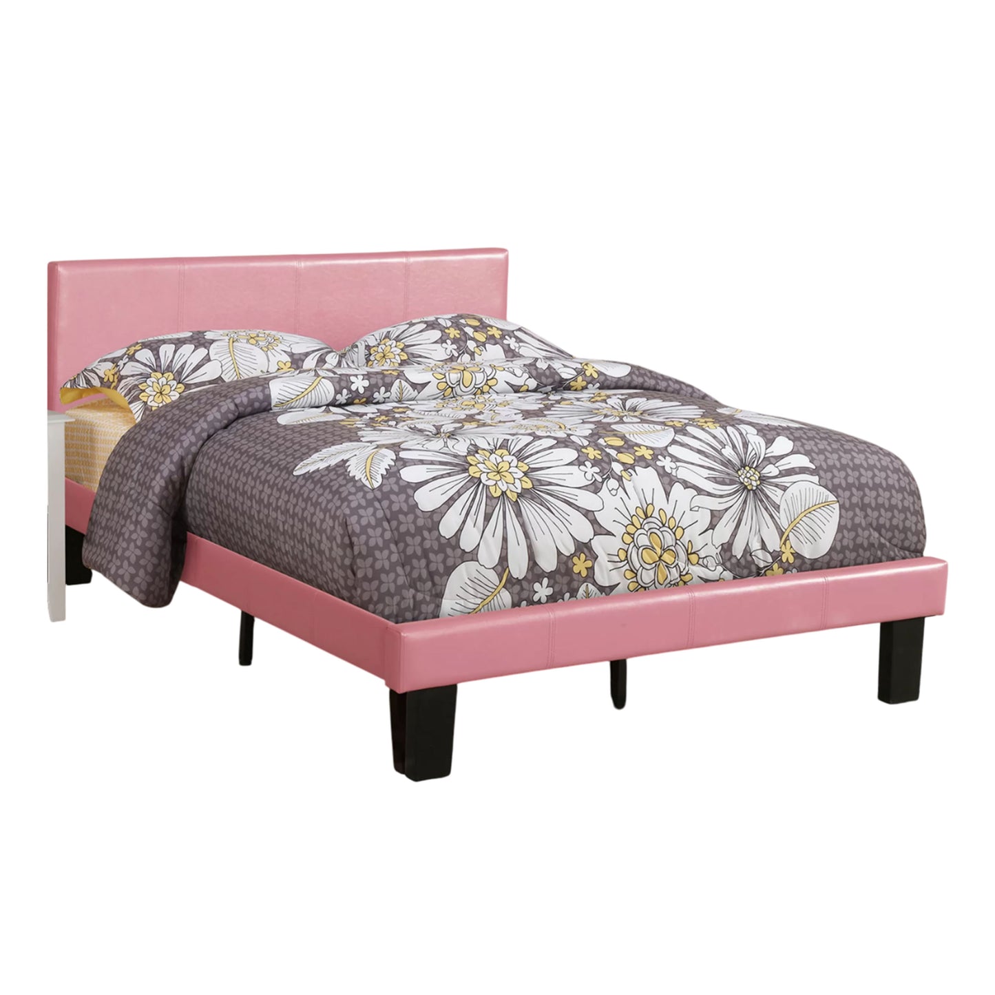 Traditional Wooden Full Bed with Faux Leather Upholstery, Pink — Chic Home-Decor