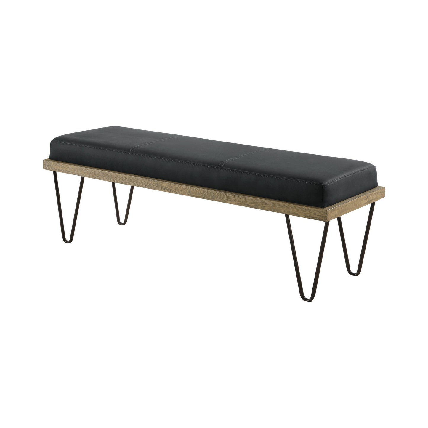 Leatherette Padded Bench with Hairpin Legs, Gray — Chic Home-Decor