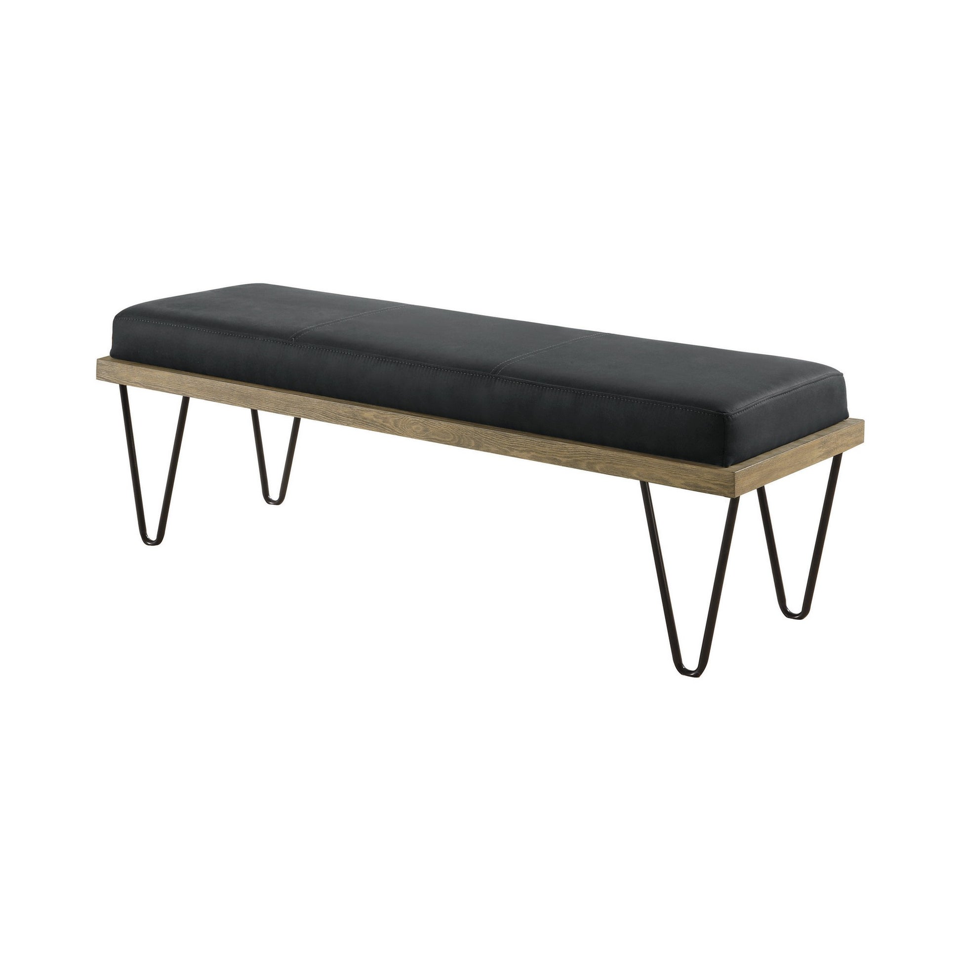 Leatherette Padded Bench with Hairpin Legs, Gray — Chic Home-Decor