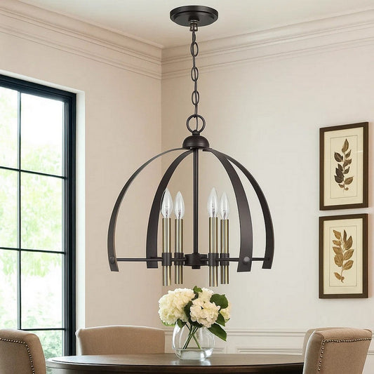 Metal Chandelier with 4 Candelabra Holders, Black and Gold