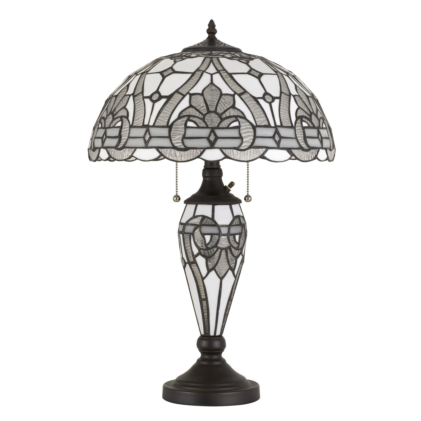 Glass Table Lamp with Umbrella Shade and Pull Chain Switch, Gray — Chic Home-Decor