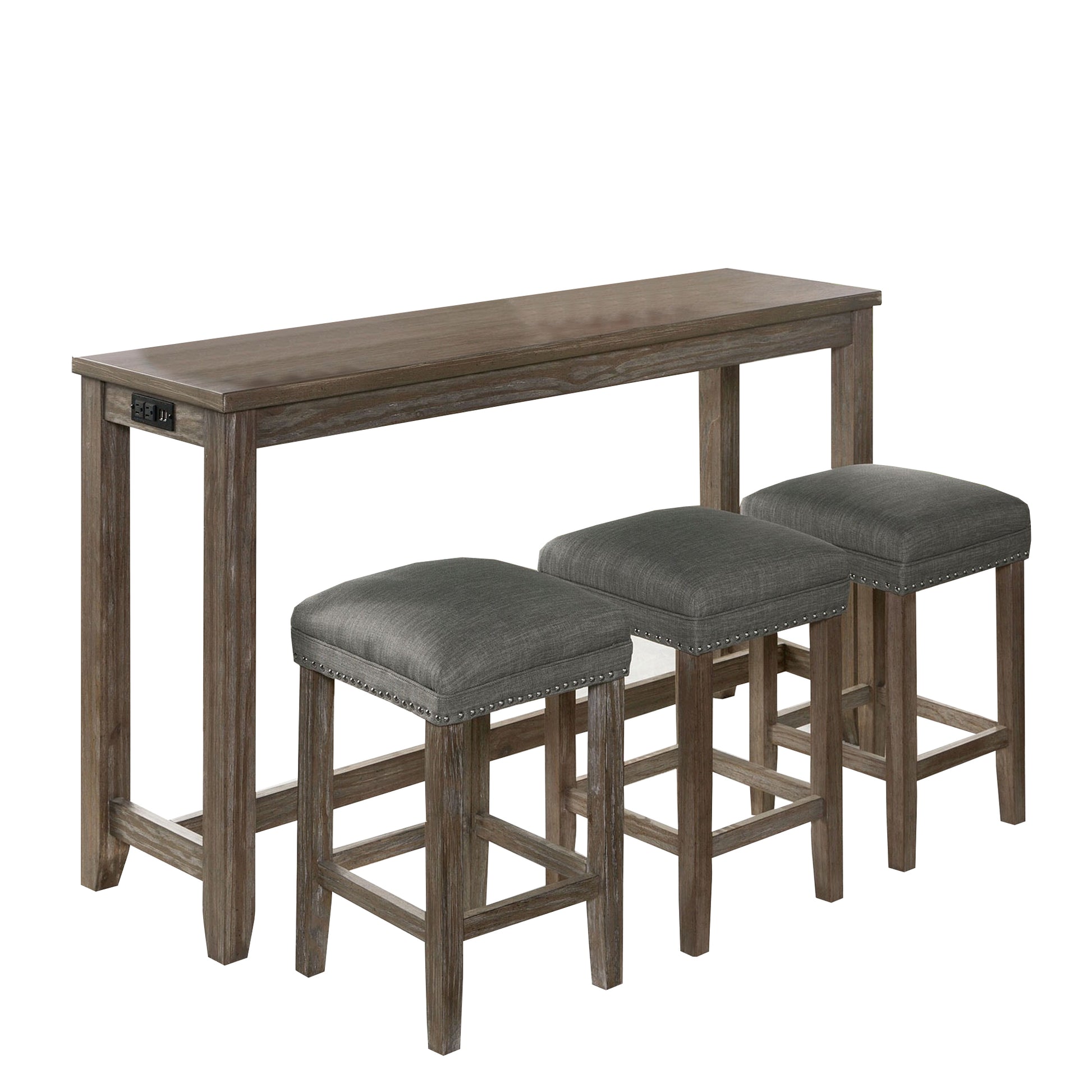4 Piece Wooden Counter Height Table with Fabric Padded Stool, Brown — Chic Home-Decor