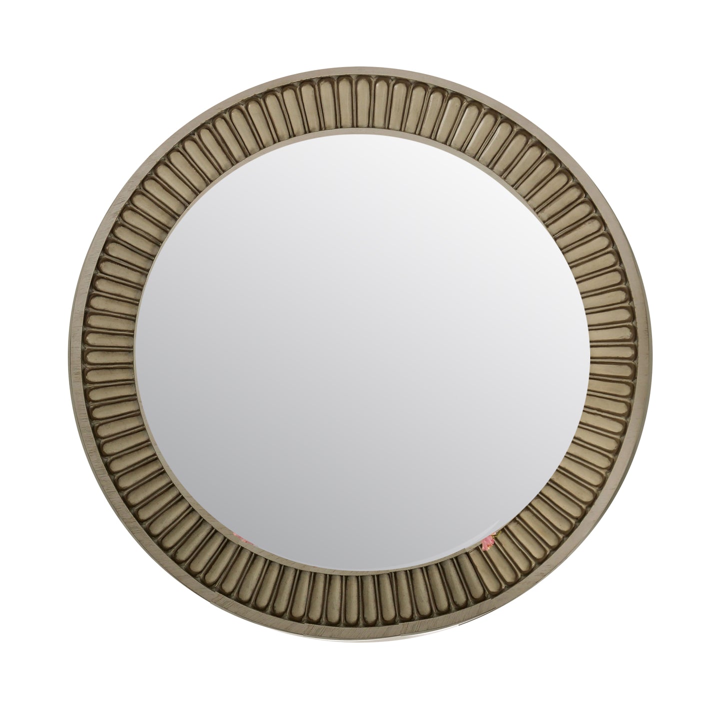 Traditional Style Round Mirror with Decorative Trim Edges, White — Chic Home-Decor