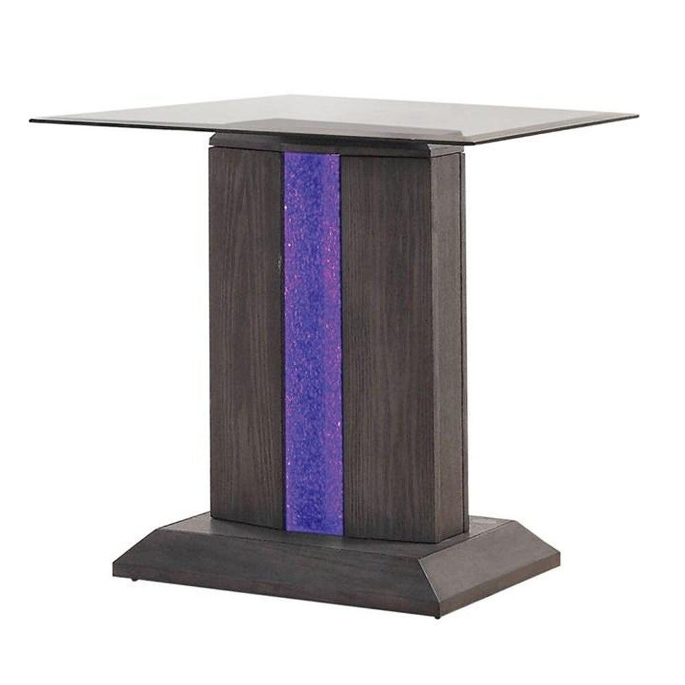 Glass Top End Table with Wooden Pedestal Base, Gray — Chic Home-Decor