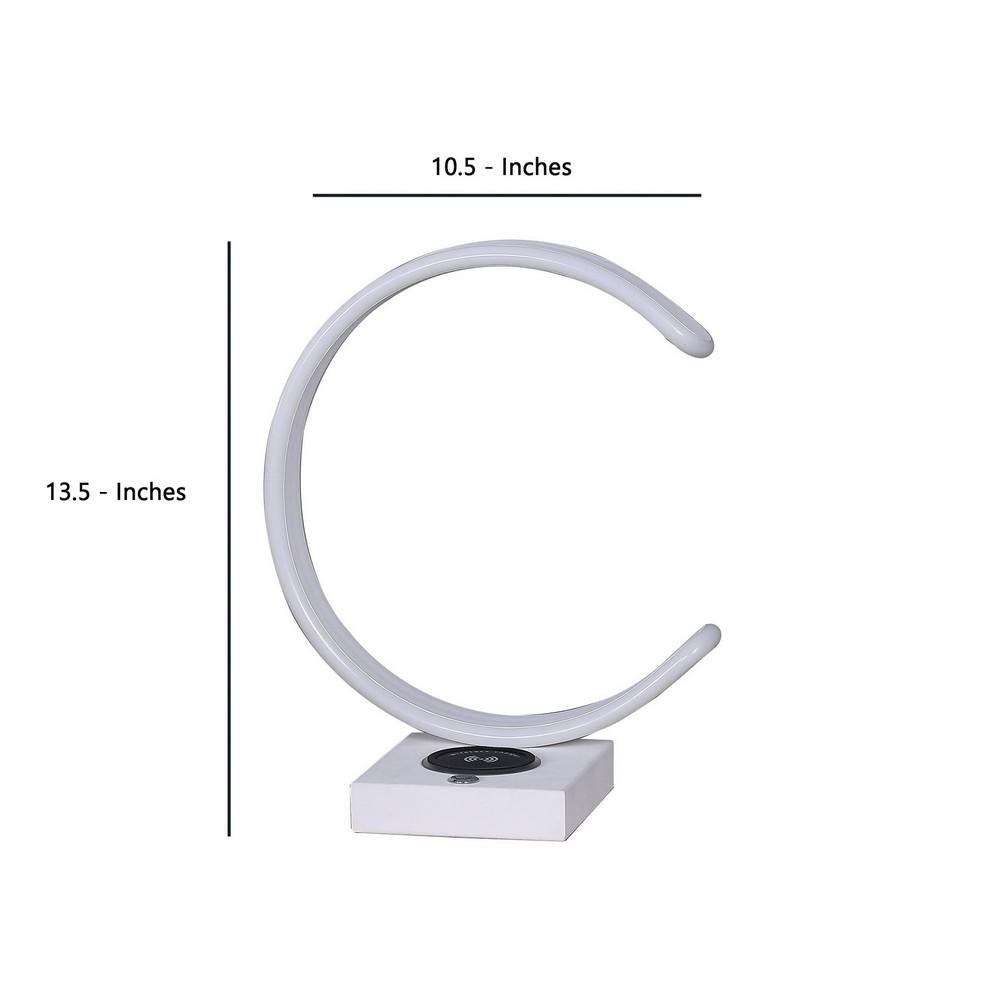 Metal C Shaped Table Lamp with USB Plugin, White