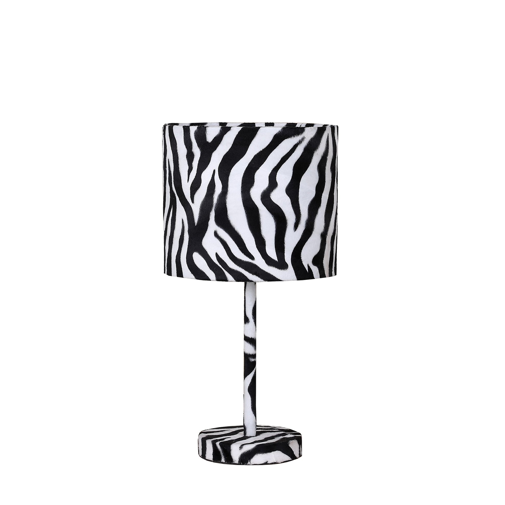 Fabric Wrapped Table Lamp with Animal Print, White and Black — Chic Home-Decor