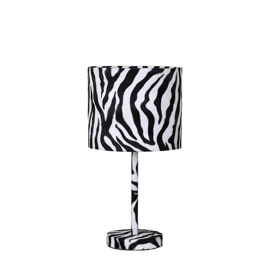 Fabric Wrapped Table Lamp with Animal Print, White and Black — Chic Home-Decor