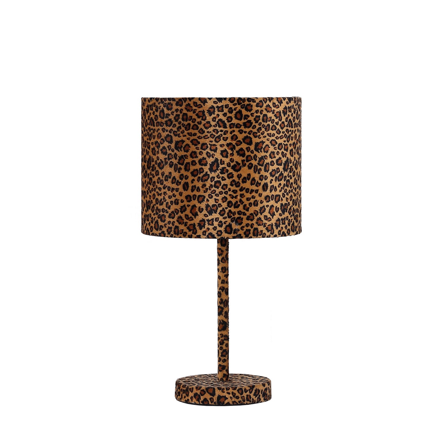 Fabric Wrapped Table Lamp with Dotted Animal Print, Brown and Black — Chic Home-Decor