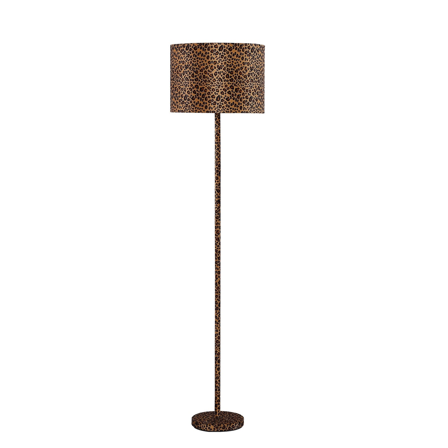 Fabric Wrapped Floor Lamp with Dotted Animal Print, Brown and Black — Chic Home-Decor