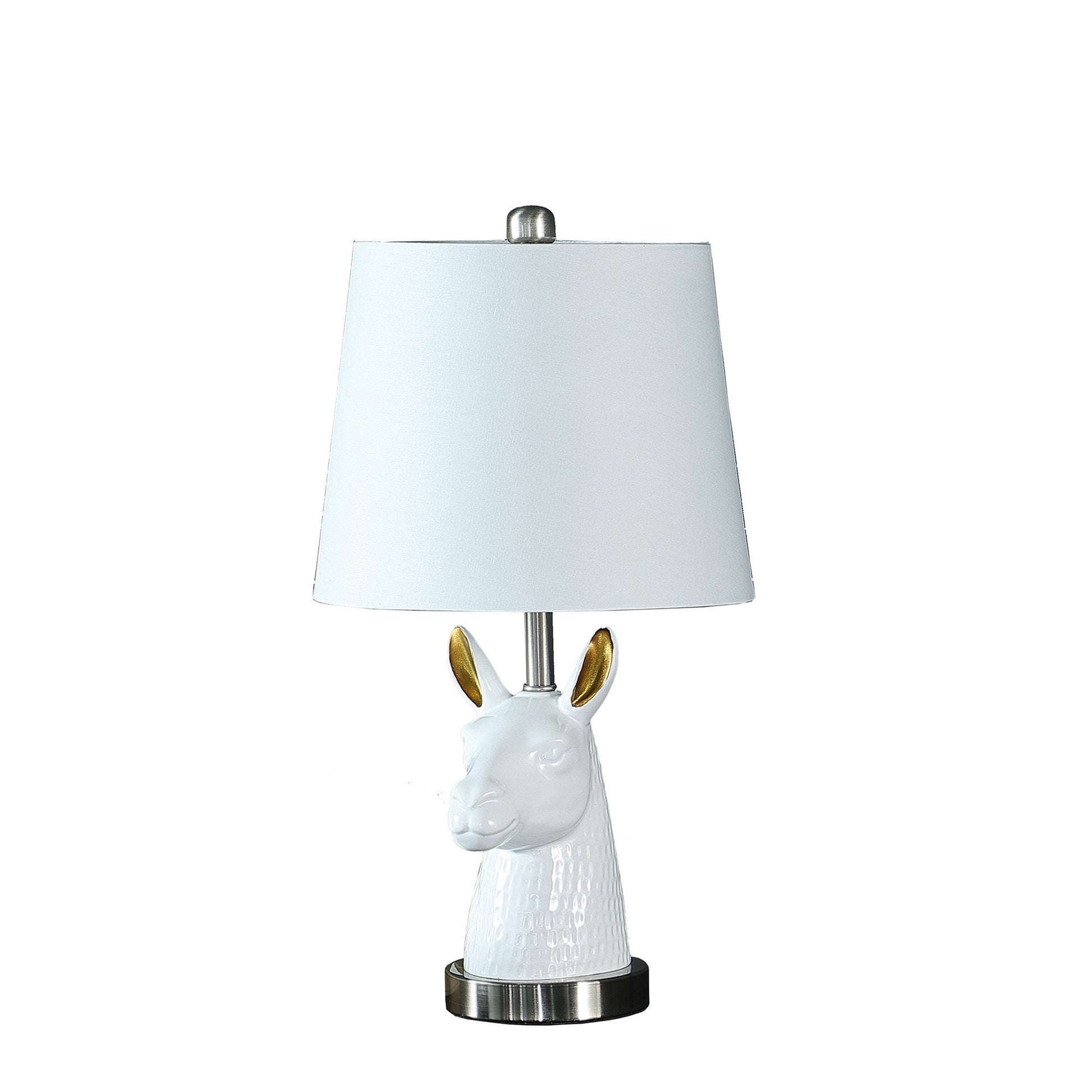 Metal Table Lamp with Llama Animal Head, White — Chic Home-Decor