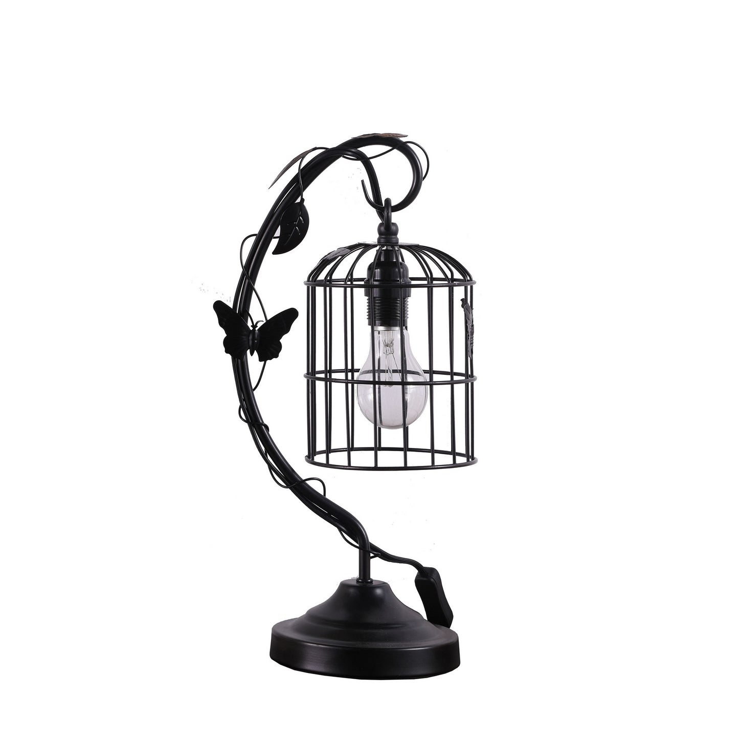 Arc Design Metal Table Lamp with Birdcage Shade, Black — Chic Home-Decor