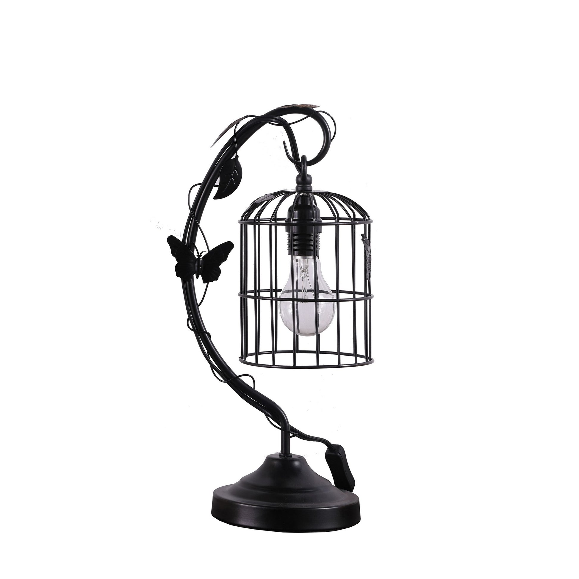 Arc Design Metal Table Lamp with Birdcage Shade, Black — Chic Home-Decor
