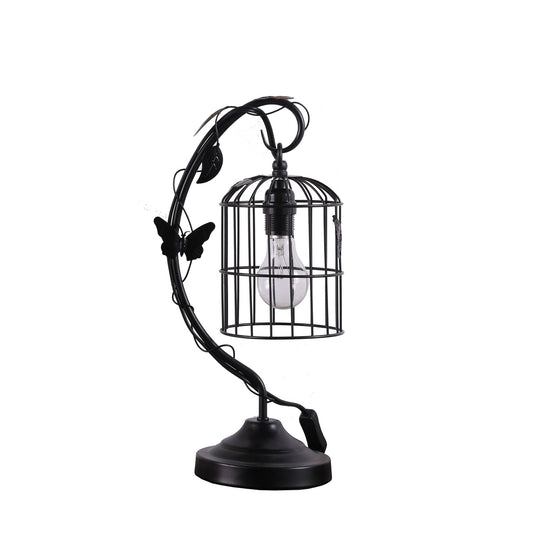 Arc Design Metal Table Lamp with Birdcage Shade, Black — Chic Home-Decor