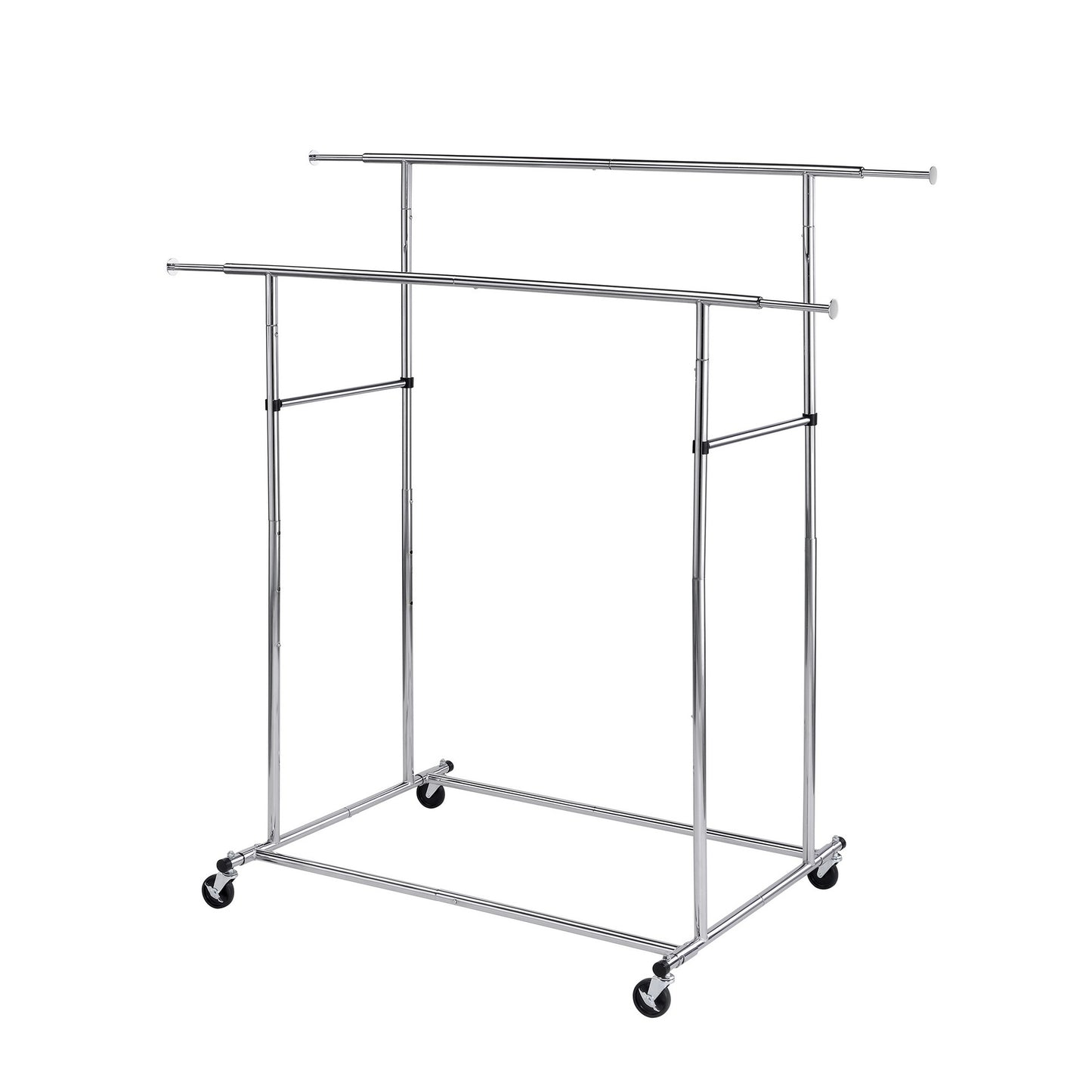 Dual Bar Tubular Metal Frame Garment Rack with Casters, Chrome — Chic Home-Decor