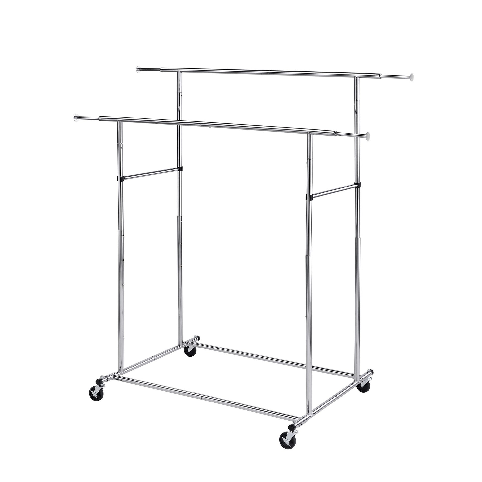 Dual Bar Tubular Metal Frame Garment Rack with Casters, Chrome — Chic Home-Decor