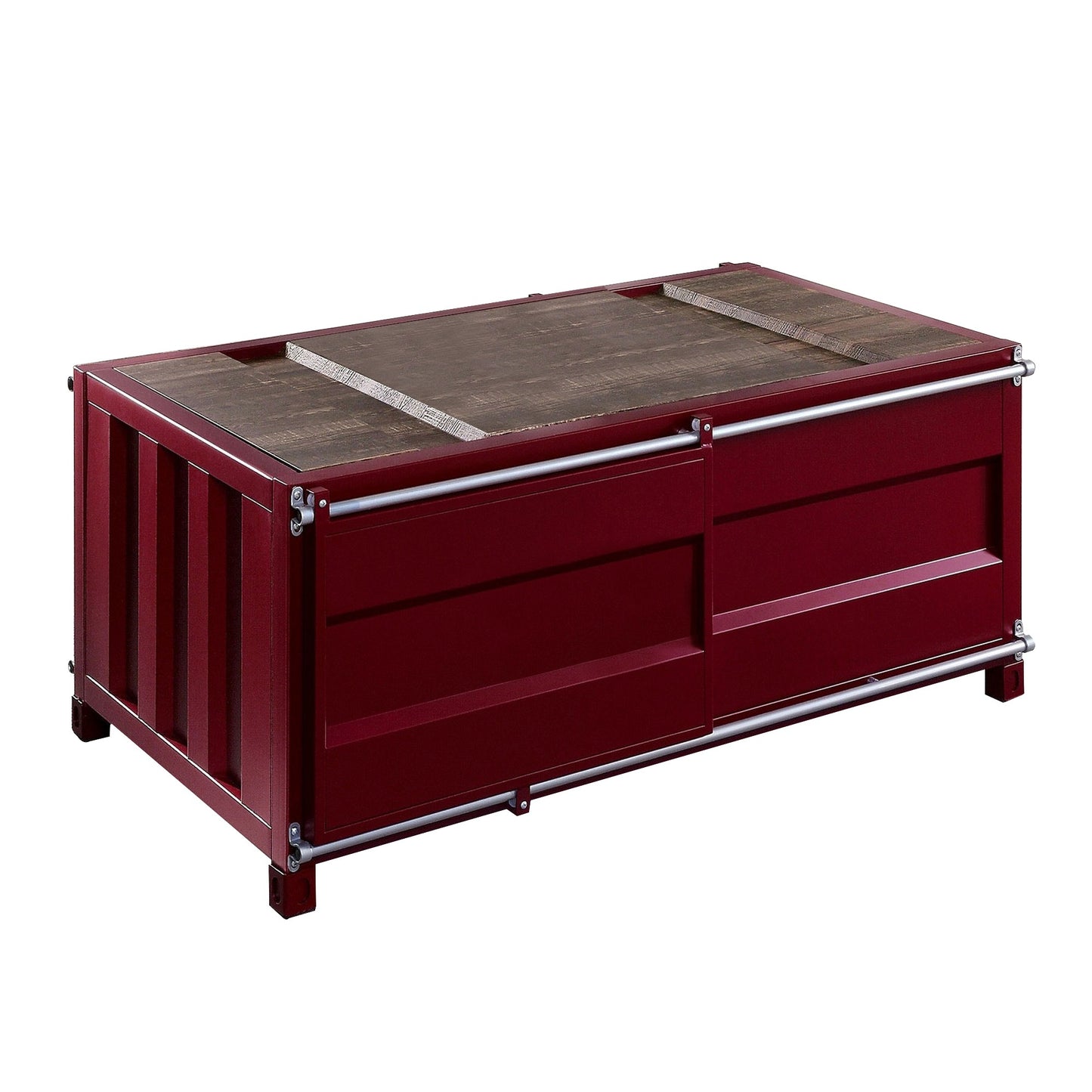 Container Style Coffee Table with Sliding Doors, Red — Chic Home-Decor