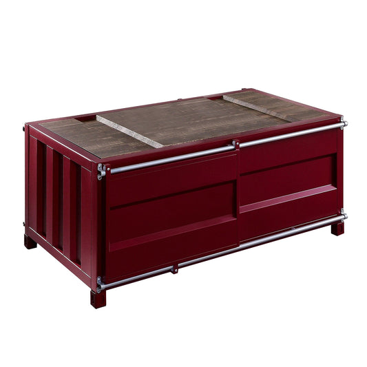Container Style Coffee Table with Sliding Doors, Red — Chic Home-Decor