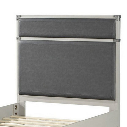Tae Wooden Twin Bed with Fabric Padding, White and Gray