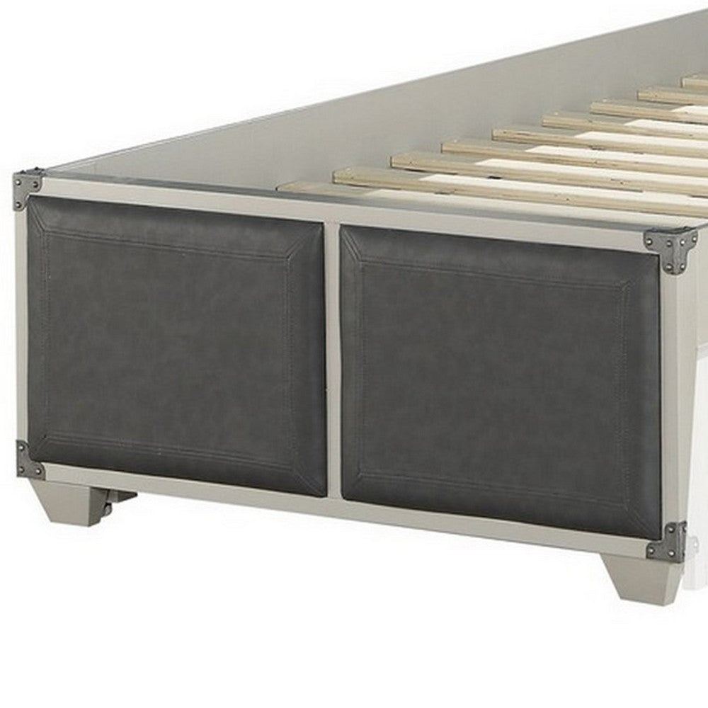 Tae Wooden Twin Bed with Fabric Padding, White and Gray