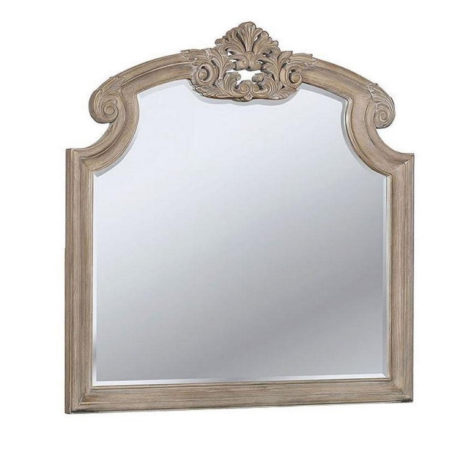 47.25 Inches Crown Top Molded Mirror, Natural Brown — Chic Home-Decor